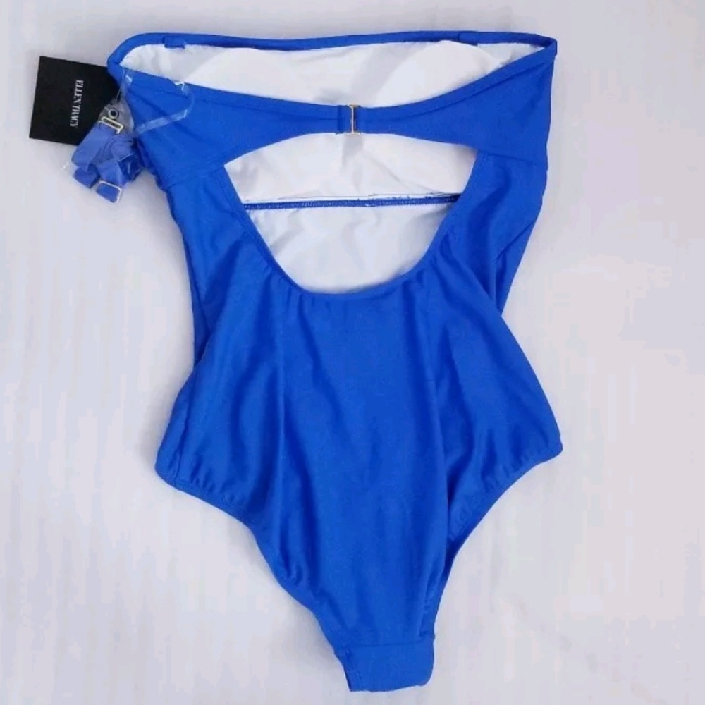 Ellen Tracy Scallop Bandeau One Piece Swimsuit 10 - Picture 2 of 6